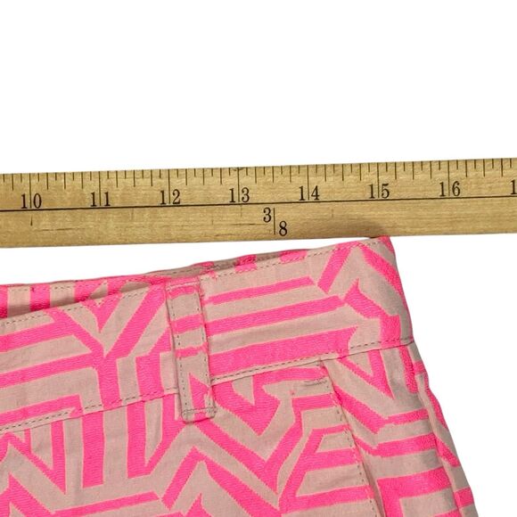 J. Crew Chino Shorts Womens 2 Neon Pink Geometric Pattern Summer Vacation Casual - Picture 6 of 9